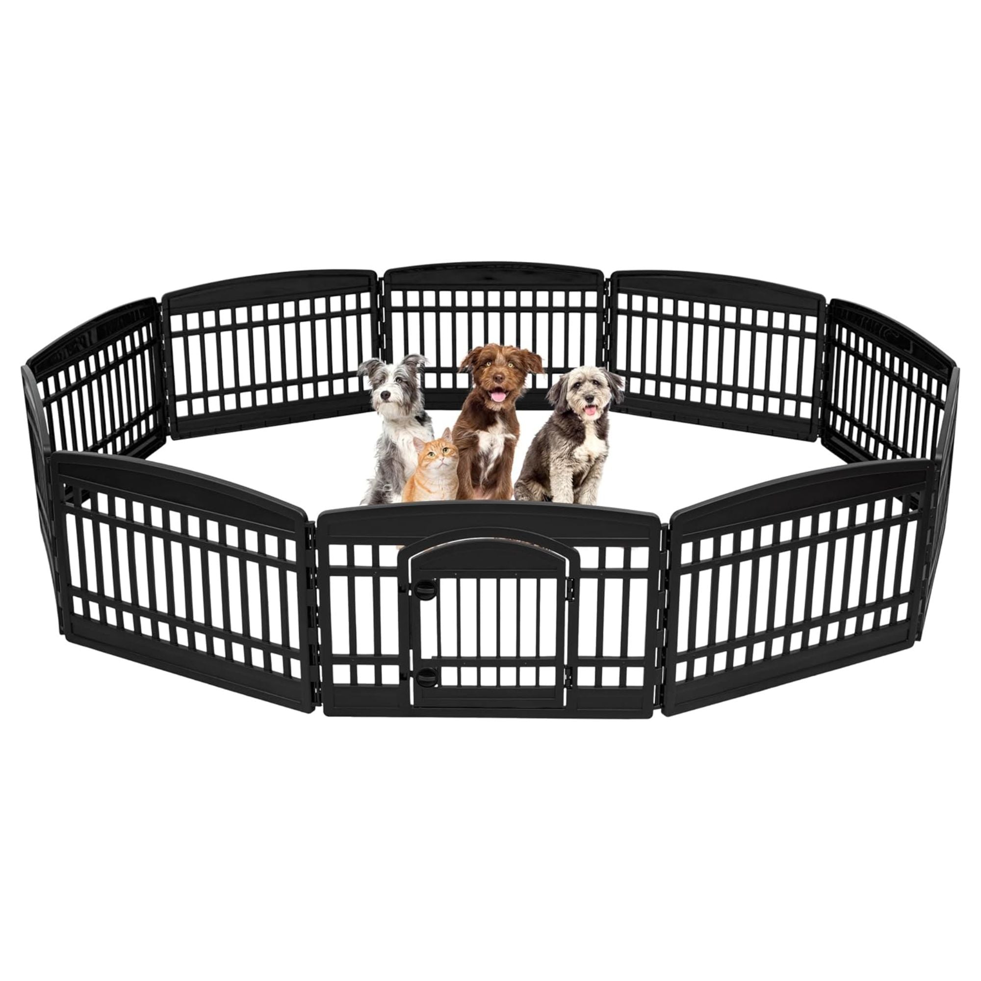 IRIS USA 10 Panel 24 Inch Dog & Pet Playpen with Door, Indoor or Outdoor, Black