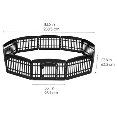 IRIS USA 10 Panel 24 Inch Dog & Pet Playpen with Door, Indoor or Outdoor, Black