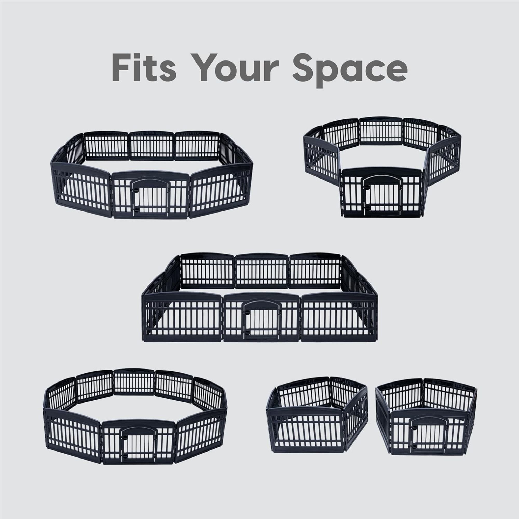 IRIS USA 10 Panel 24 Inch Dog & Pet Playpen with Door, Indoor or Outdoor, Black