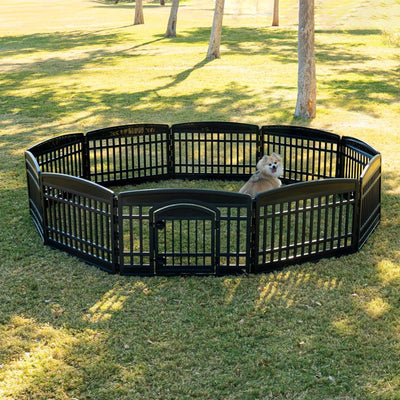IRIS USA 10 Panel 24 Inch Dog & Pet Playpen with Door, Indoor or Outdoor, Black
