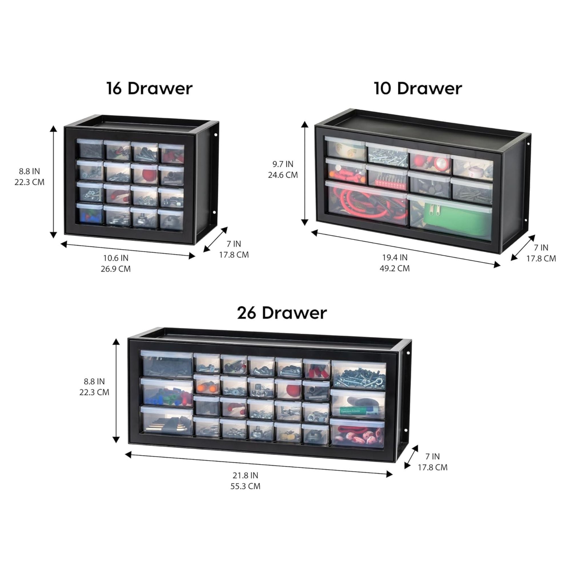 IRIS USA 4 Pack 10 Drawer Organizer Storage Cabinet for Hardware Supplies, Black