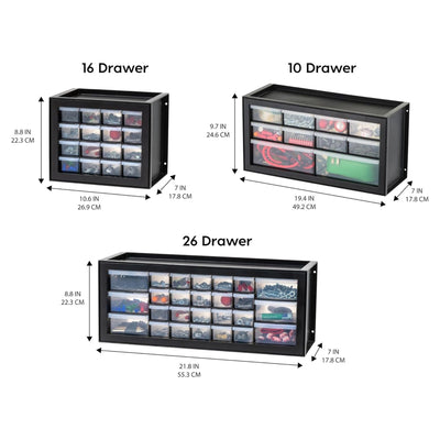 IRIS USA 2 Pack 10 Drawer Organizer Storage Cabinet for Hardware Supplies, Black