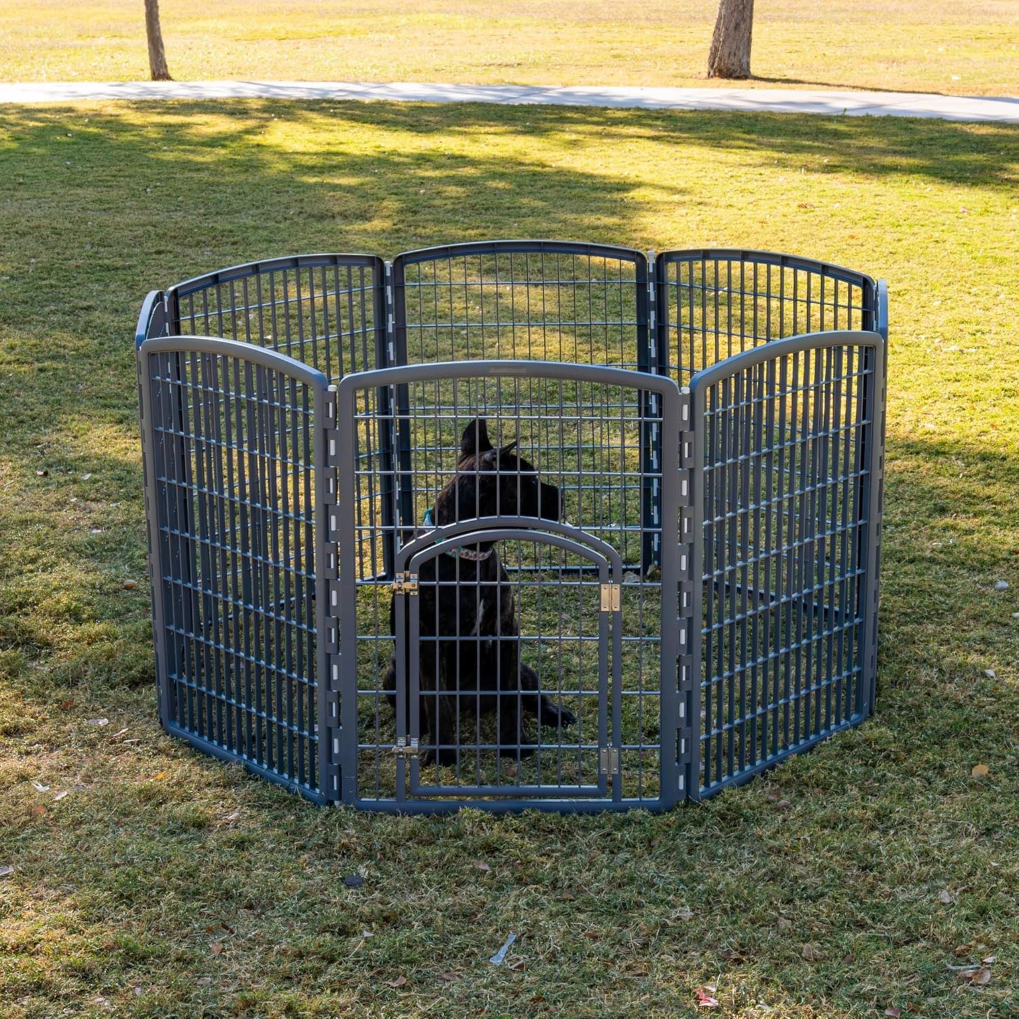 IRIS USA 8 Panel 34 Inch Dog and Pet Playpen with Door, Indoor or Outdoor, Grey