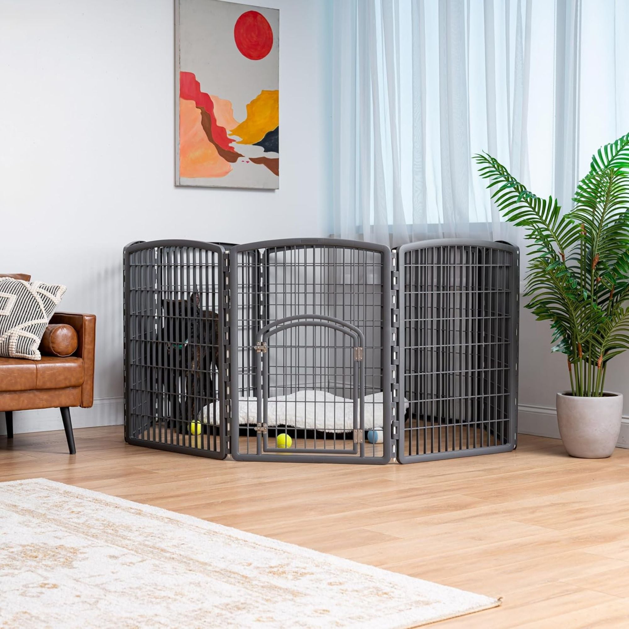 IRIS USA 8 Panel 34 Inch Dog and Pet Playpen with Door, Indoor or Outdoor, Grey