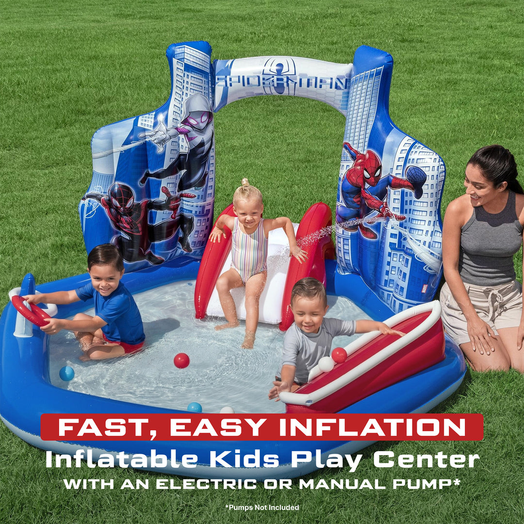 Bestway Spider-Man Inflatable Kids Outdoor Water Play Center and Built-In Slide - VMInnovations