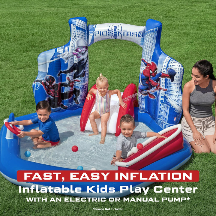 Bestway Spider-Man Inflatable Kids Outdoor Water Play Center and Built-In Slide - VMInnovations