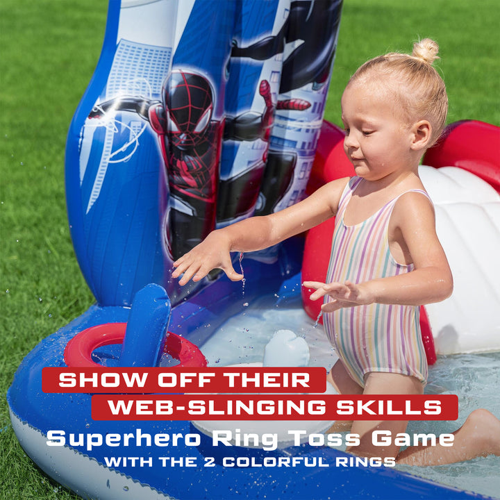Bestway Spider-Man Inflatable Kids Outdoor Water Play Center and Built-In Slide - VMInnovations