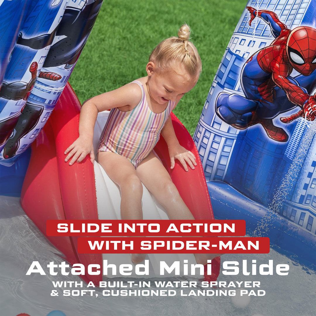 Bestway Spider-Man Inflatable Kids Outdoor Water Play Center and Built-In Slide - VMInnovations