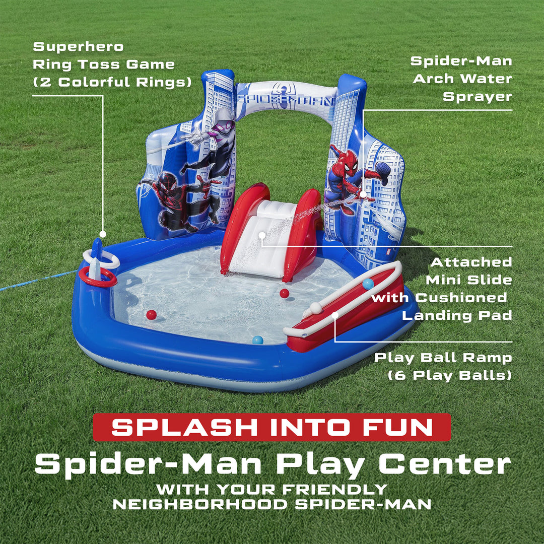 Bestway Spider-Man Inflatable Kids Outdoor Water Play Center and Built-In Slide - VMInnovations