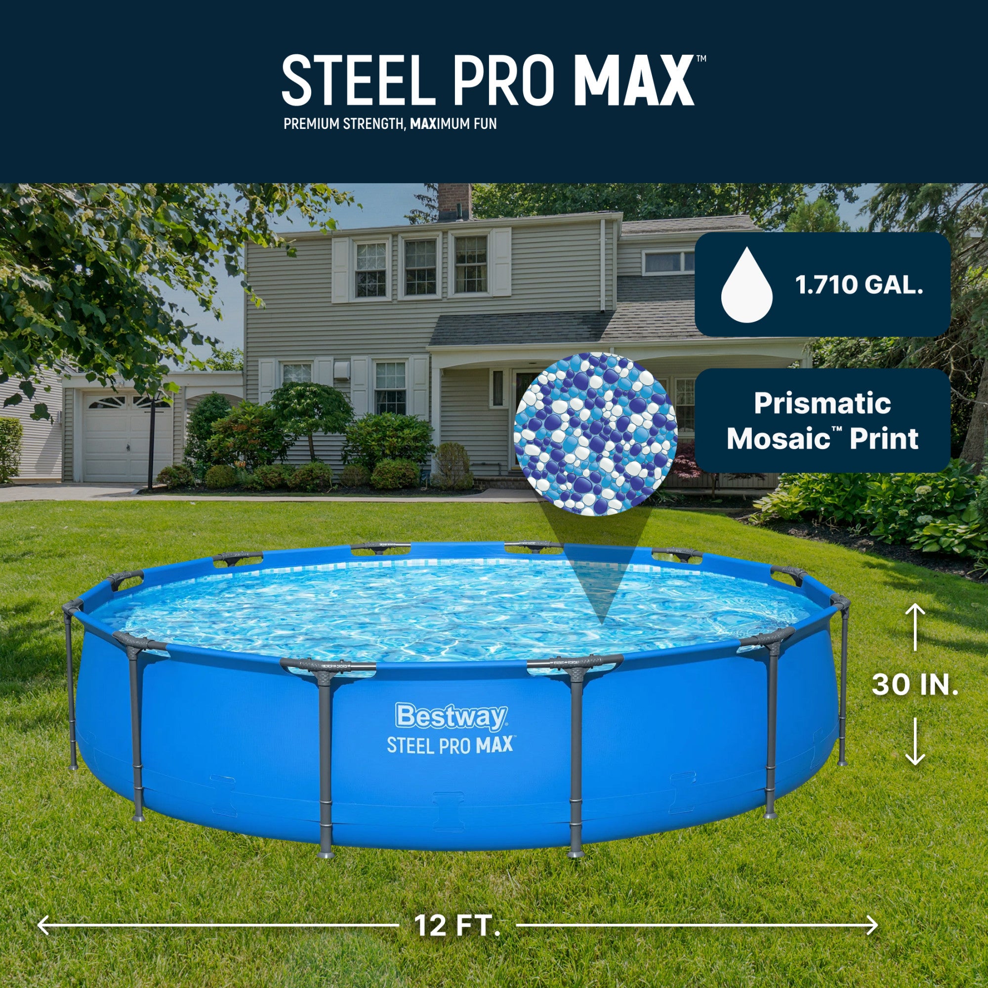 Bestway Steel Pro MAX 12’ x 30" Metal Frame Above Ground, POOL ONLY (Open Box)