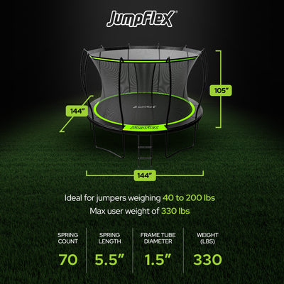 Jumpflex FLEX 12' Trampoline, Outdoor Play Equipment with PROJAM Basketball Hoop