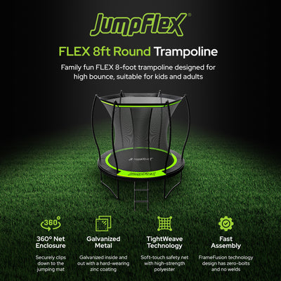 Jumpflex FLEX 8' Trampoline, Outdoor Play Equipment with PROJAM Basketball Hoop