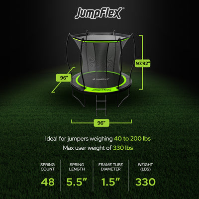 Jumpflex FLEX 8' Trampoline, Outdoor Play Equipment with PROJAM Basketball Hoop