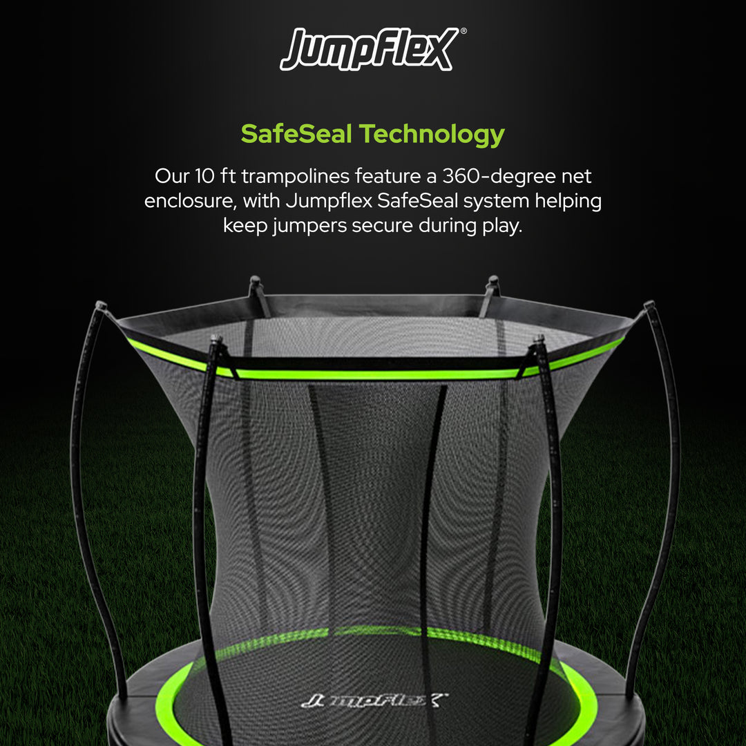 Jumpflex FLEX 8' Round Trampoline, Outdoor Play Equipment w/ Safety Net & Ladder
