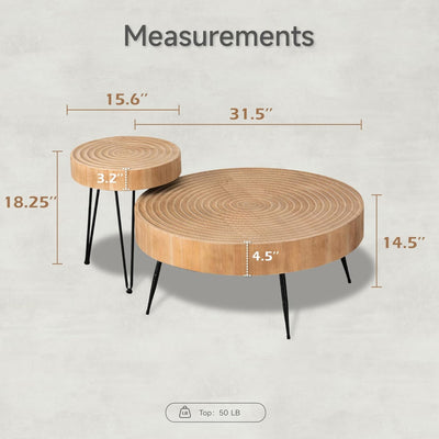 COZAYH 2 Piece Round Coffee Tables, Wooden Living Room Furniture, Ring, Set of 2