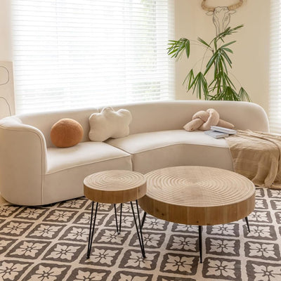 COZAYH 2 Piece Round Coffee Tables, Wooden Living Room Furniture, Ring Pattern - VMInnovations