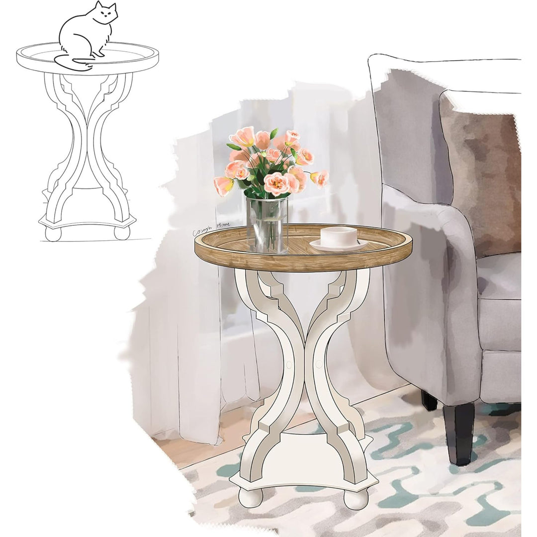 COZAYH Round Rustic Wood End Table Accent Nightstand SideTable Bedroom(Open Box)