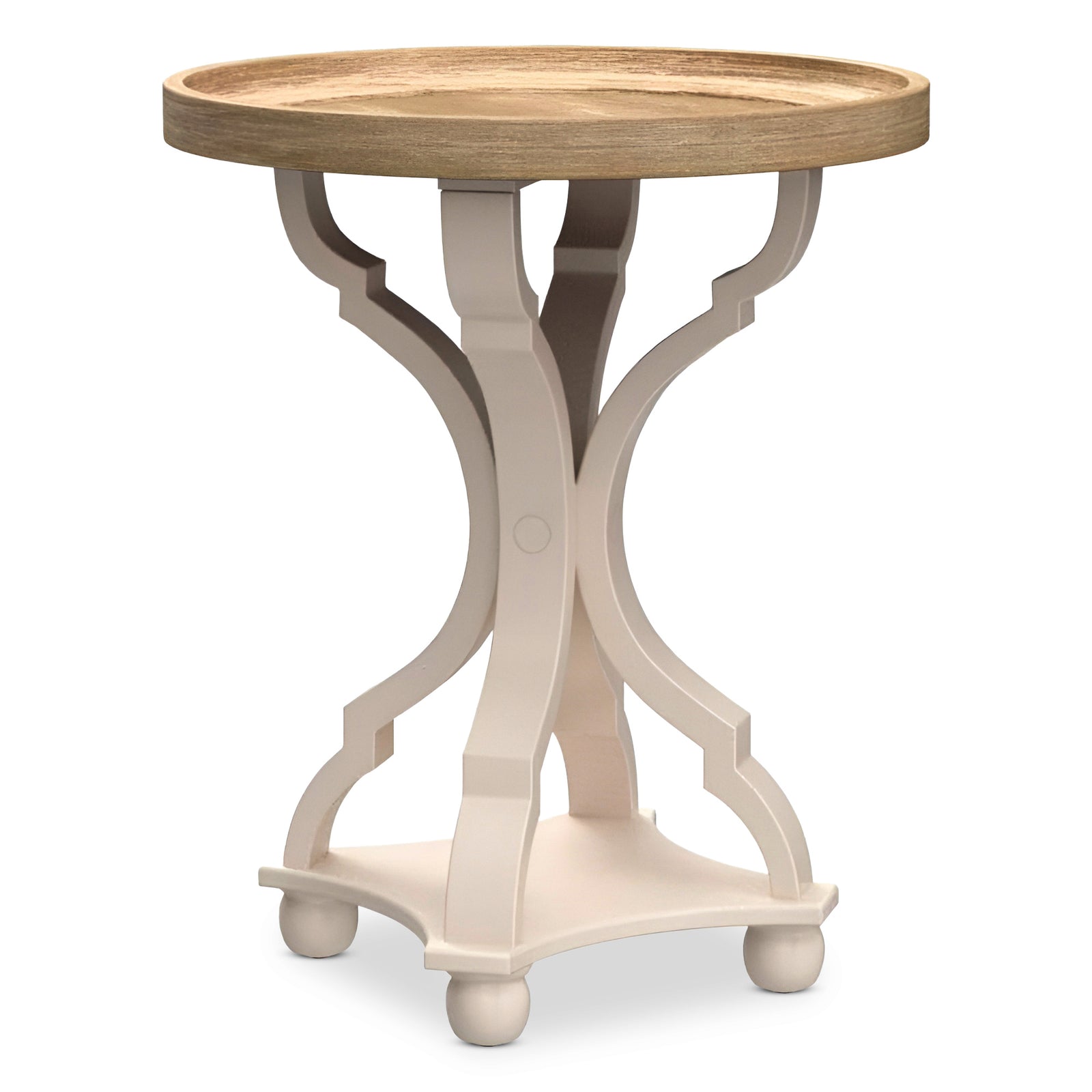 COZAYH Round Rustic Wooden Accent Tray Top Nightstand Side Table, White Legs - VMInnovations