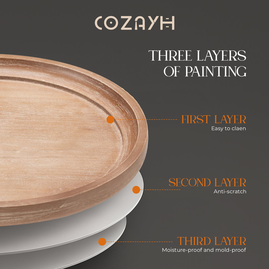 COZAYH Round Rustic Wood Accent Tray Top Nightstand Side Table, White, Set of 2