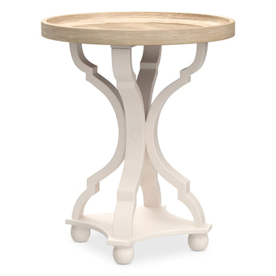 COZAYH Round Rustic Wooden Accent Tray Top Nightstand Side Table, White Legs (For Parts)