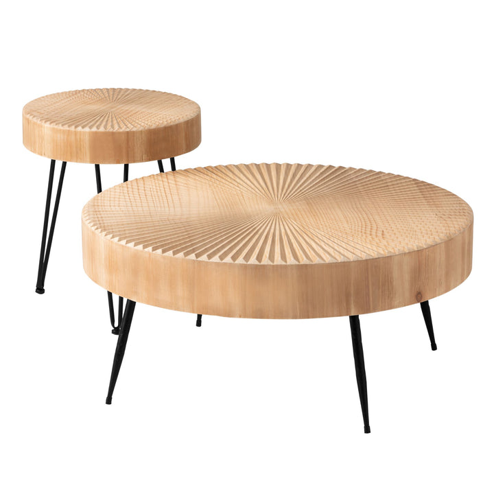 COZAYH 2 Piece Round Coffee Tables, Wooden Living Room Furniture (Open Box)