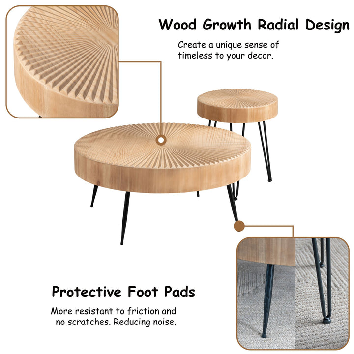 COZAYH 2 Piece Round Coffee Tables, Wooden Living Room Furniture (Open Box)