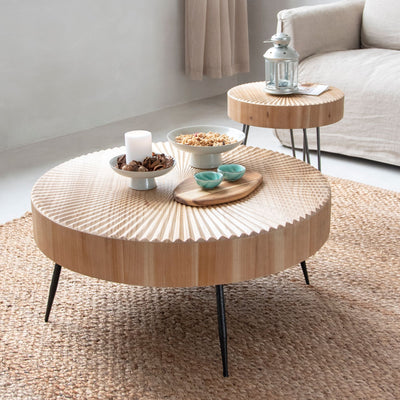 COZAYH 2 Piece Round Coffee Tables, Wood Living Room Furniture, Radial, Set of 2