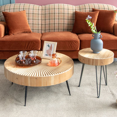 COZAYH 2 Piece Round Coffee Tables, Wood Living Room Furniture, Radial, Set of 2