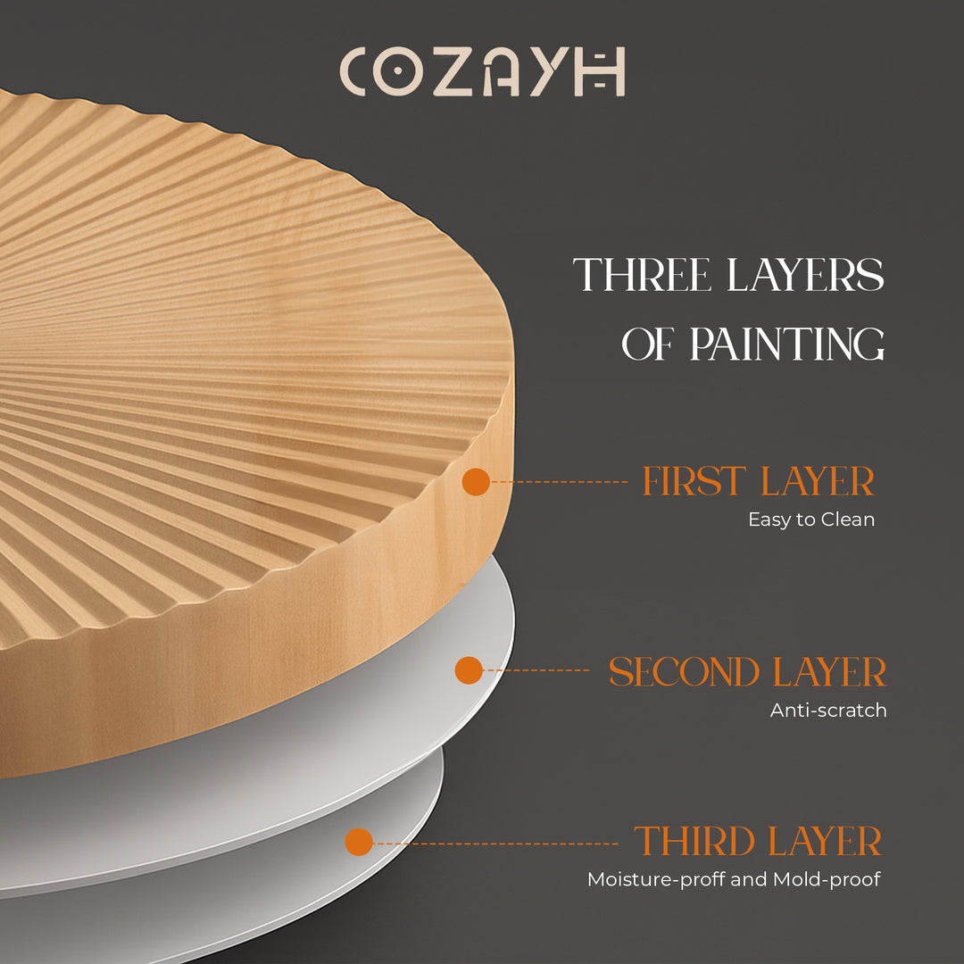 COZAYH 2 Piece Round Coffee Tables, Wooden Living Room Furniture, Radial Pattern