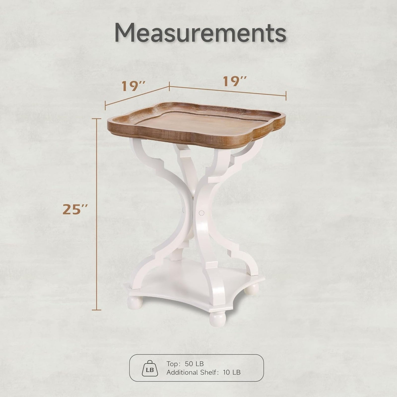 COZAYH Square Rustic Wooden Accent Tray Top Nightstand Side Table, White Legs - VMInnovations