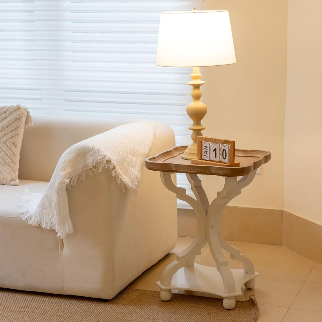 COZAYH Square Rustic Wooden Accent Tray Top Nightstand Side Table, Set of 2