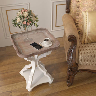 COZAYH Square Rustic Wood End Table Accent Bedroom Side Table, White (Open Box)