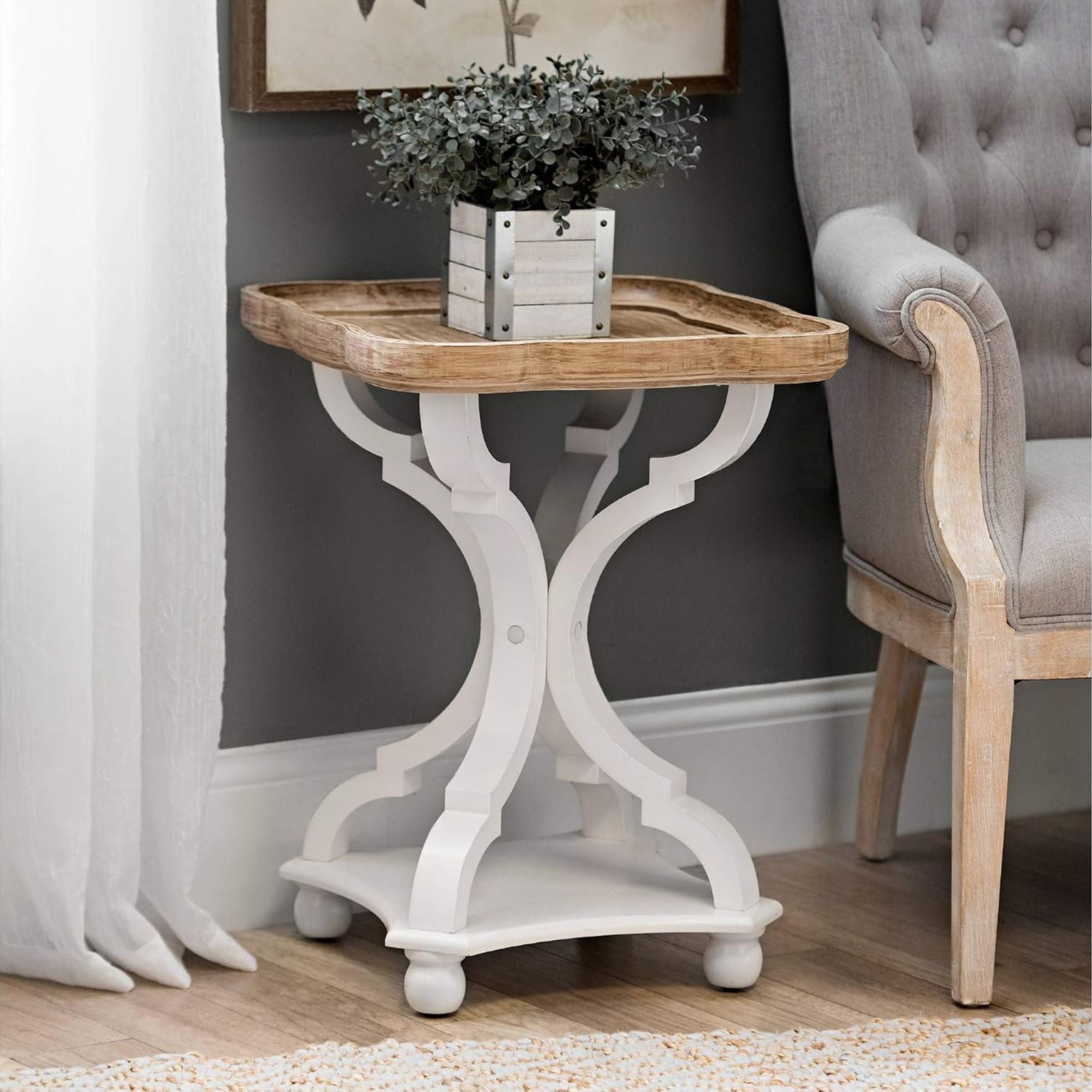 COZAYH Square Rustic Wood End Table Accent Bedroom Side Table, White (Open Box)