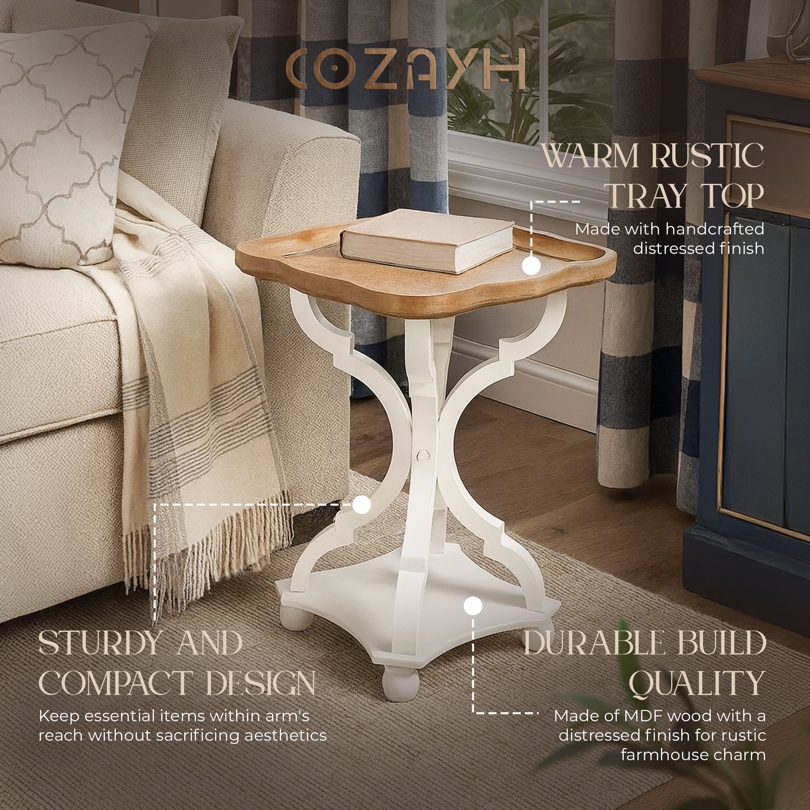 COZAYH Square Rustic Wood End Table Accent Bedroom Side Table, White (Open Box) - VMInnovations