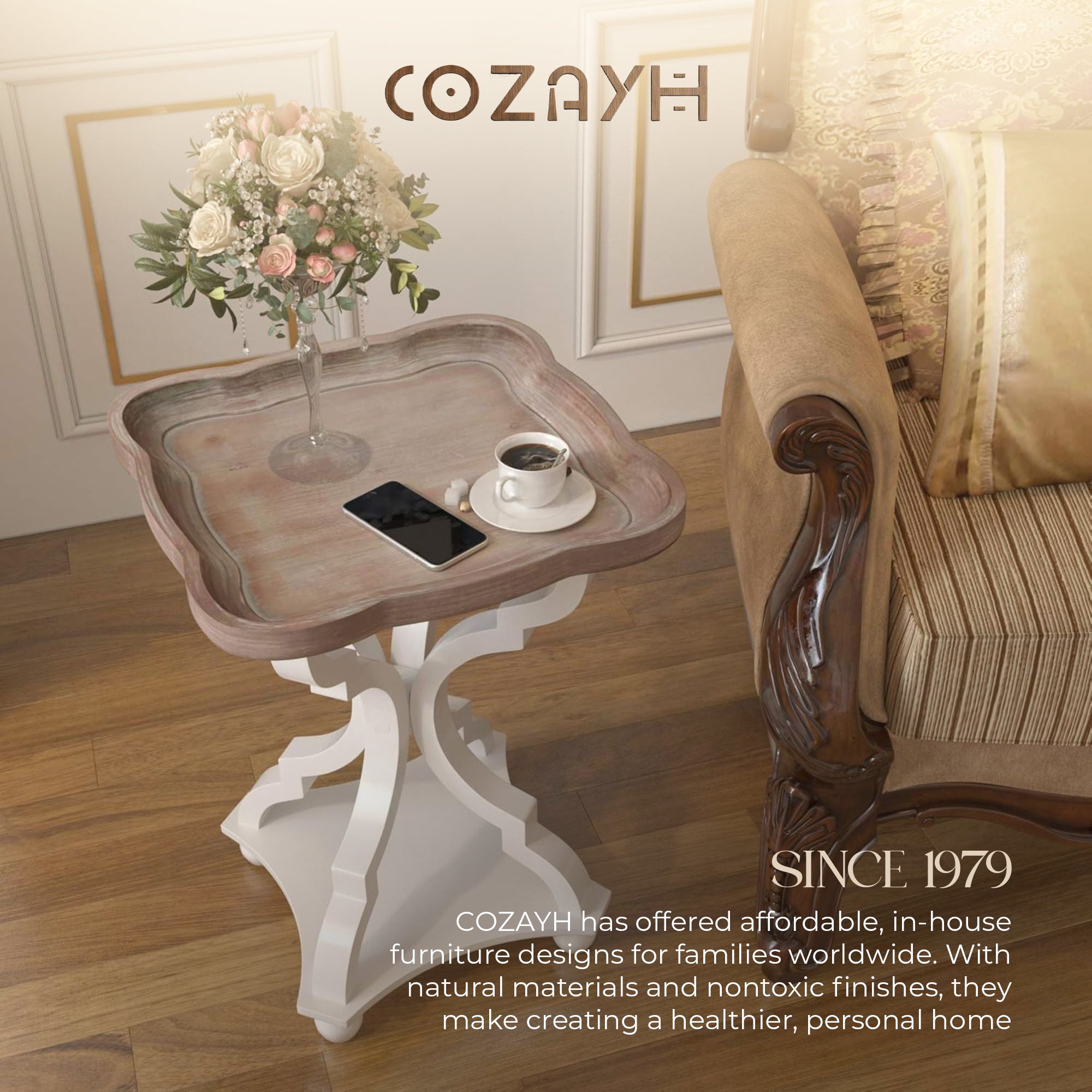 COZAYH Square Rustic Wood End Table Accent Bedroom Side Table, White (Open Box)