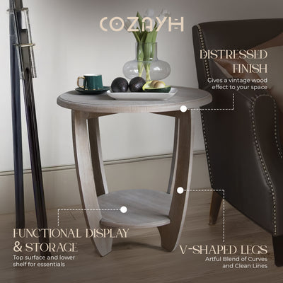 COZAYH Rustic Farmhouse Wooden End Table with Storage Shelf, Vintage Grey Finish