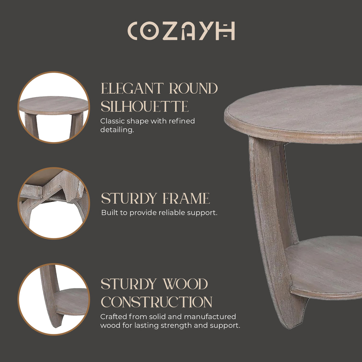 COZAYH Rustic Farmhouse Wooden End Table with Storage Shell (For Parts) - VMInnovations