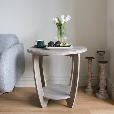 COZAYH Rustic Farmhouse Wooden End Table with Storage Shelf, Vintage Grey Finish