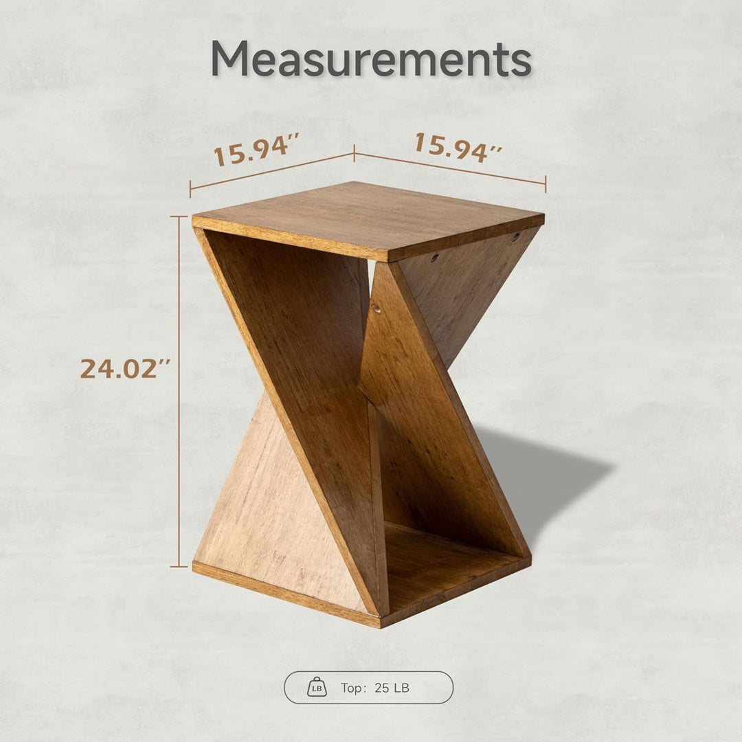 COZAYH Farmhouse End Table, Square Solid Living Room Pedestal, Brown, Set of 2