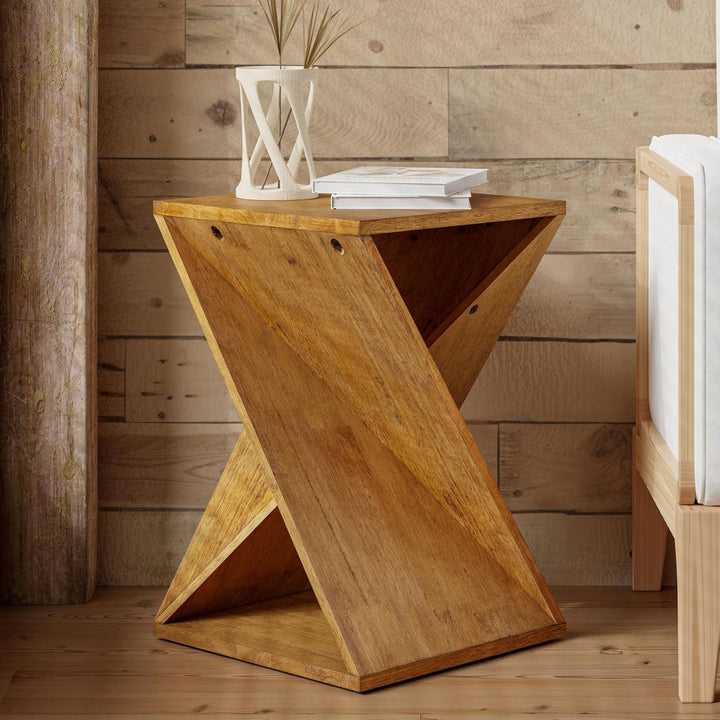 COZAYH Farmhouse End Table, Square Solid Living Room Pedestal, Brown, Set of 2