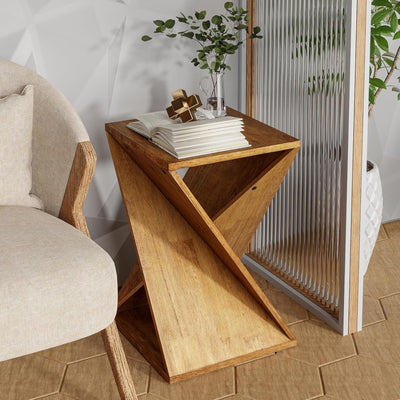 COZAYH Farmhouse Living Room End Table, Square Solid Pedestal Design (Open Box)