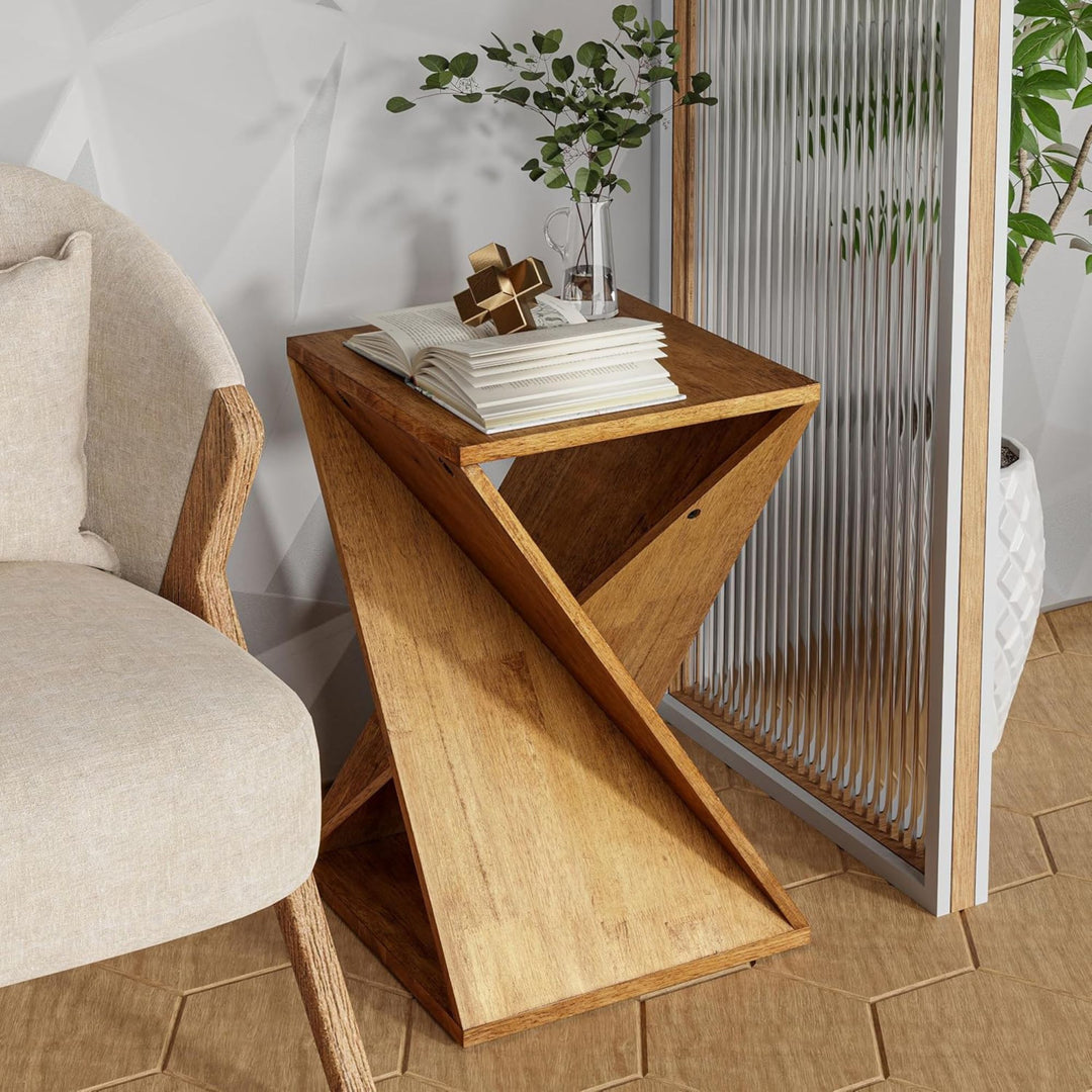 COZAYH Farmhouse Living Room End Table, Square Solid Pedestal Design (Open Box)