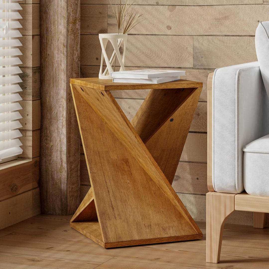 COZAYH Farmhouse Living Room End Table, Square Solid Pedestal Design (Open Box)