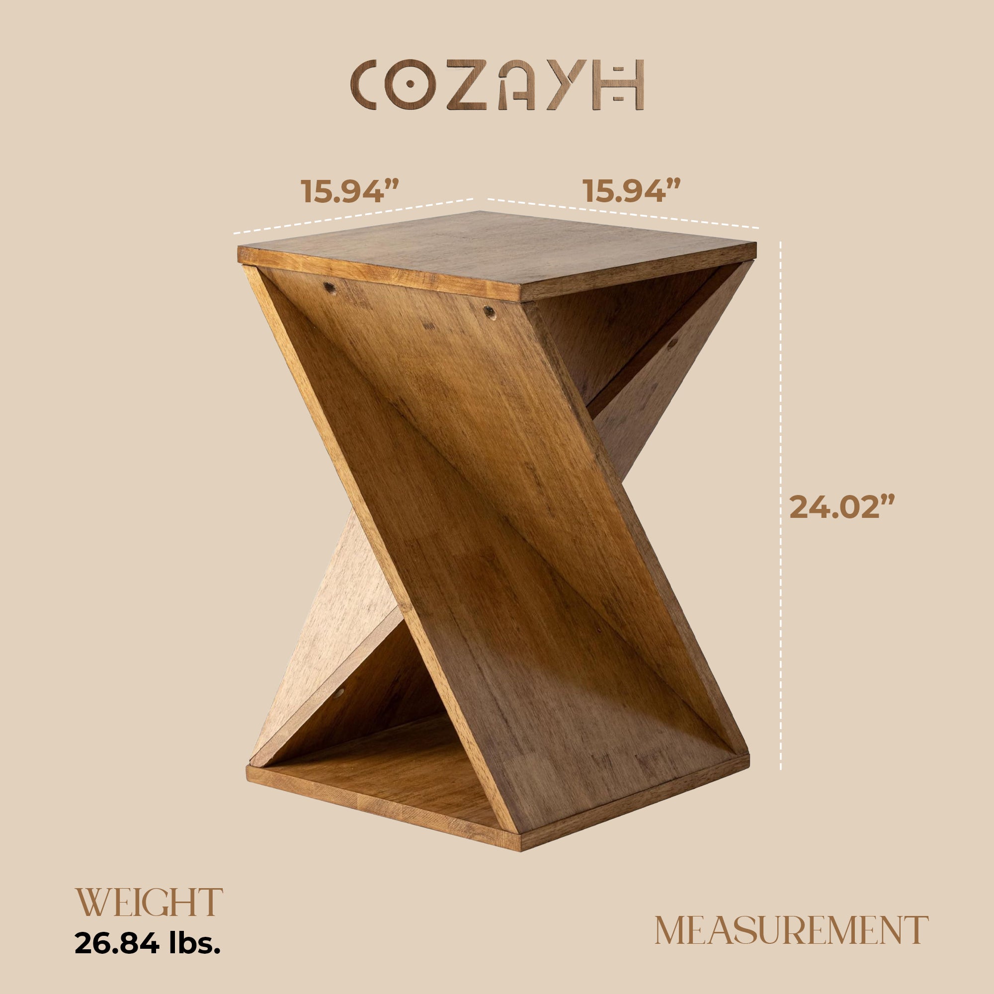 COZAYH Farmhouse Living Room End Table, Square Solid Pedestal Design (Open Box) - VMInnovations