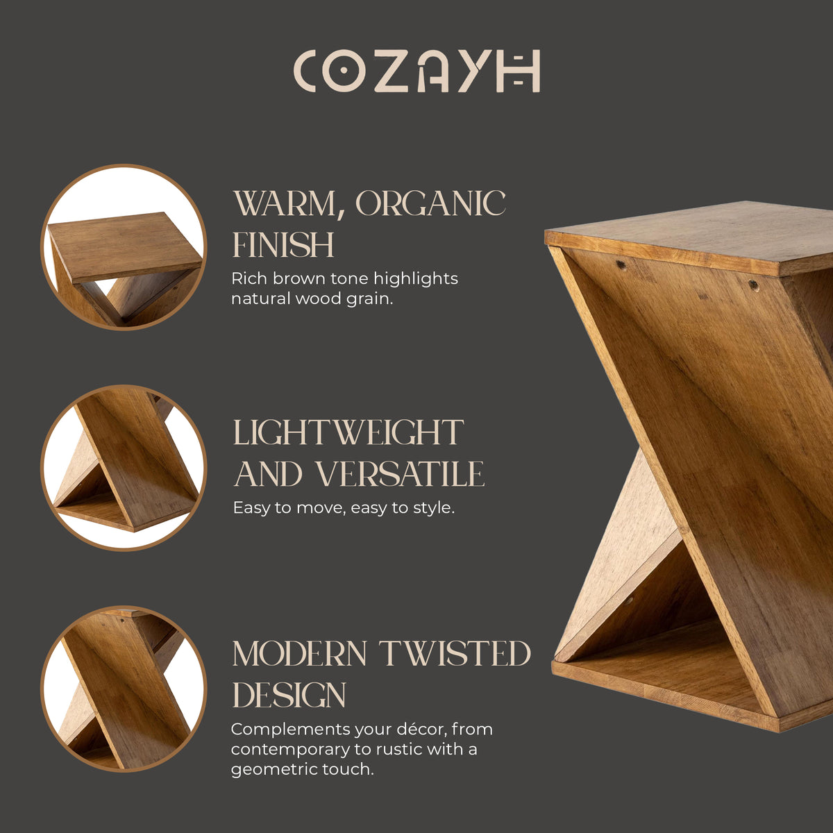 COZAYH Farmhouse Living Room End Table, Square Solid Pedestal Design (Open Box)
