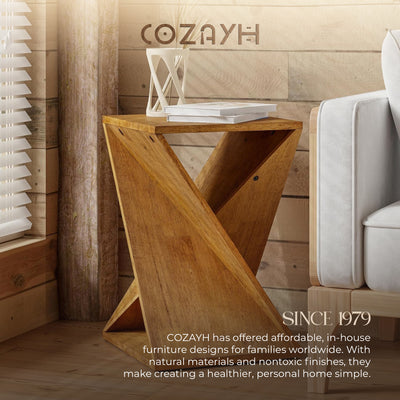 COZAYH Farmhouse Living Room End Table, Square Solid Pedestal Design (Open Box)