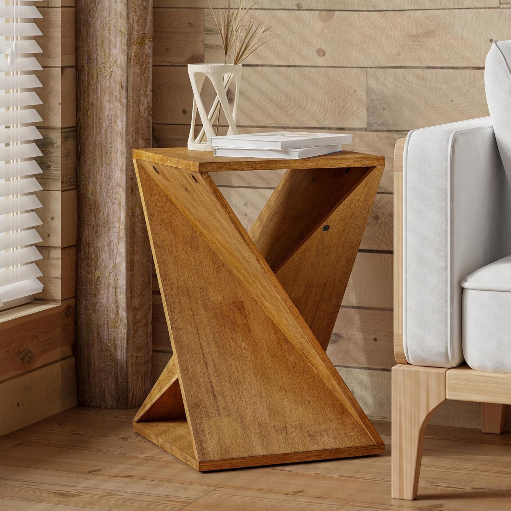 COZAYH Farmhouse End Table, Square Solid Pedestal Design, for Living Room, Brown - VMInnovations