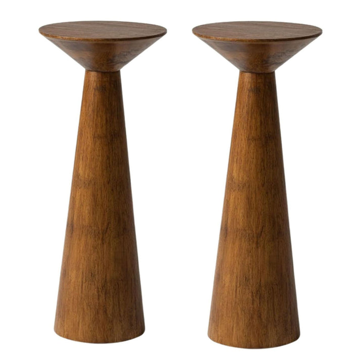 COZAYH Pedestal Tall Round Table for Living Rooms or Bedrooms, Walnut, Set of 2