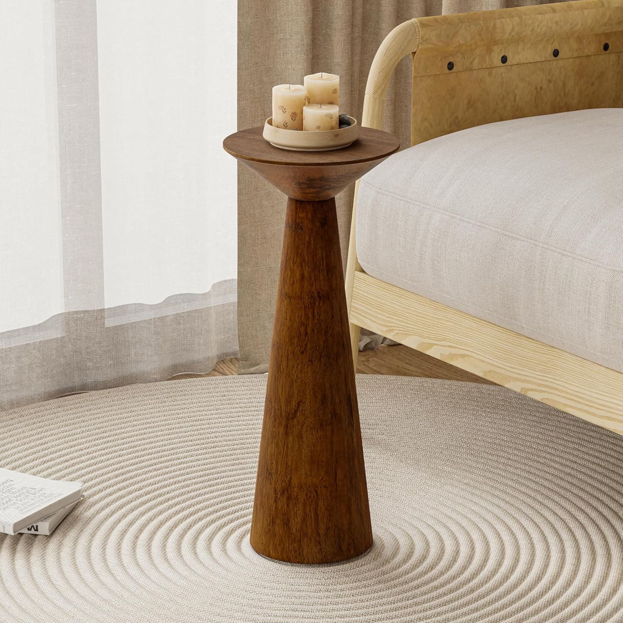 COZAYH Pedestal Tall Round Table for Living Rooms or Bedrooms, Walnut, Set of 2