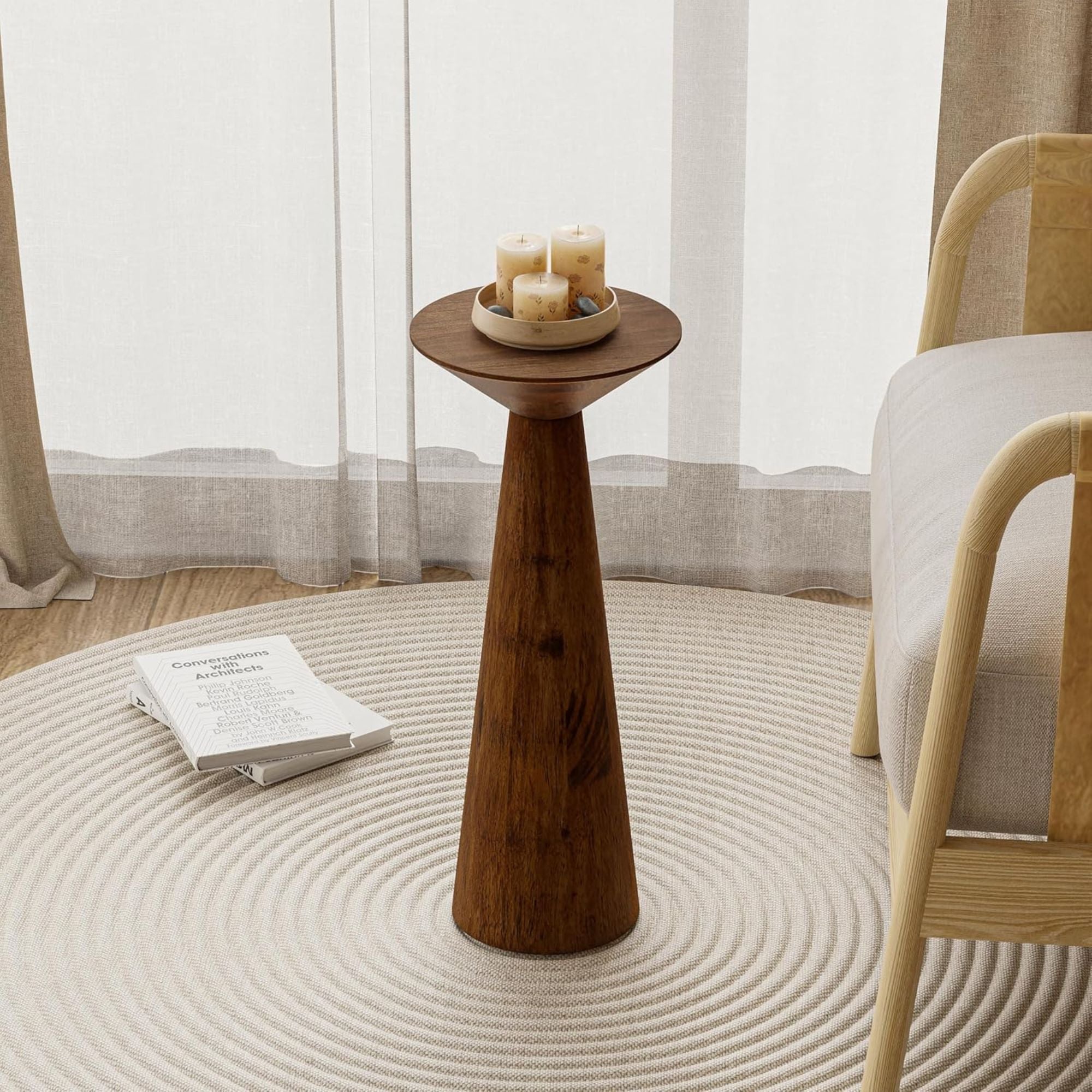 COZAYH Pedestal Tall Round Table for Living Rooms or Bedrooms, Walnut, Set of 2